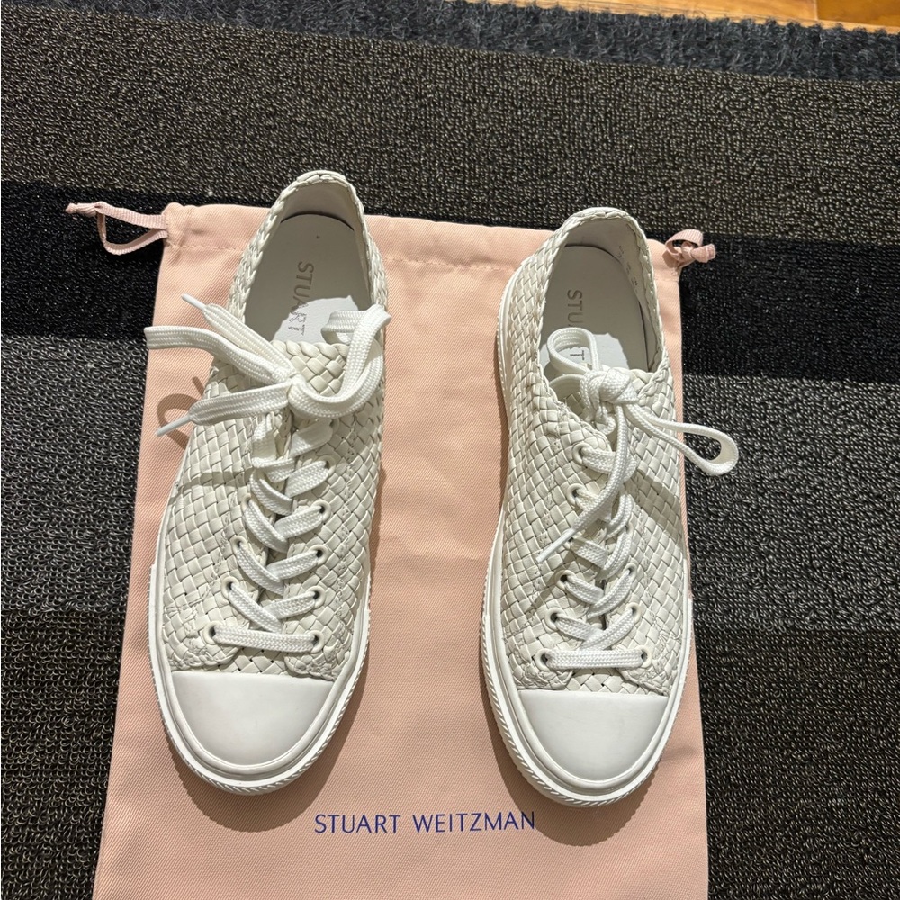 Authentic Stuart Weitzman White Woven Sneakers